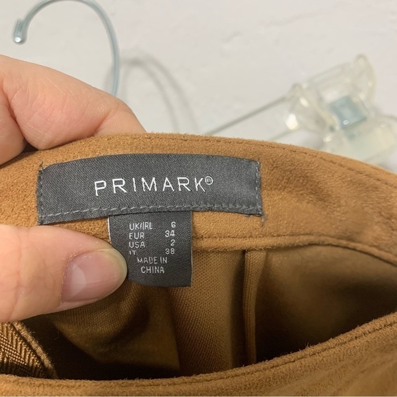 Primark Vegan Tan Brown Suede Leather Mini Skirt Exposed Silver Zipper size 2 - Picture 3 of 7